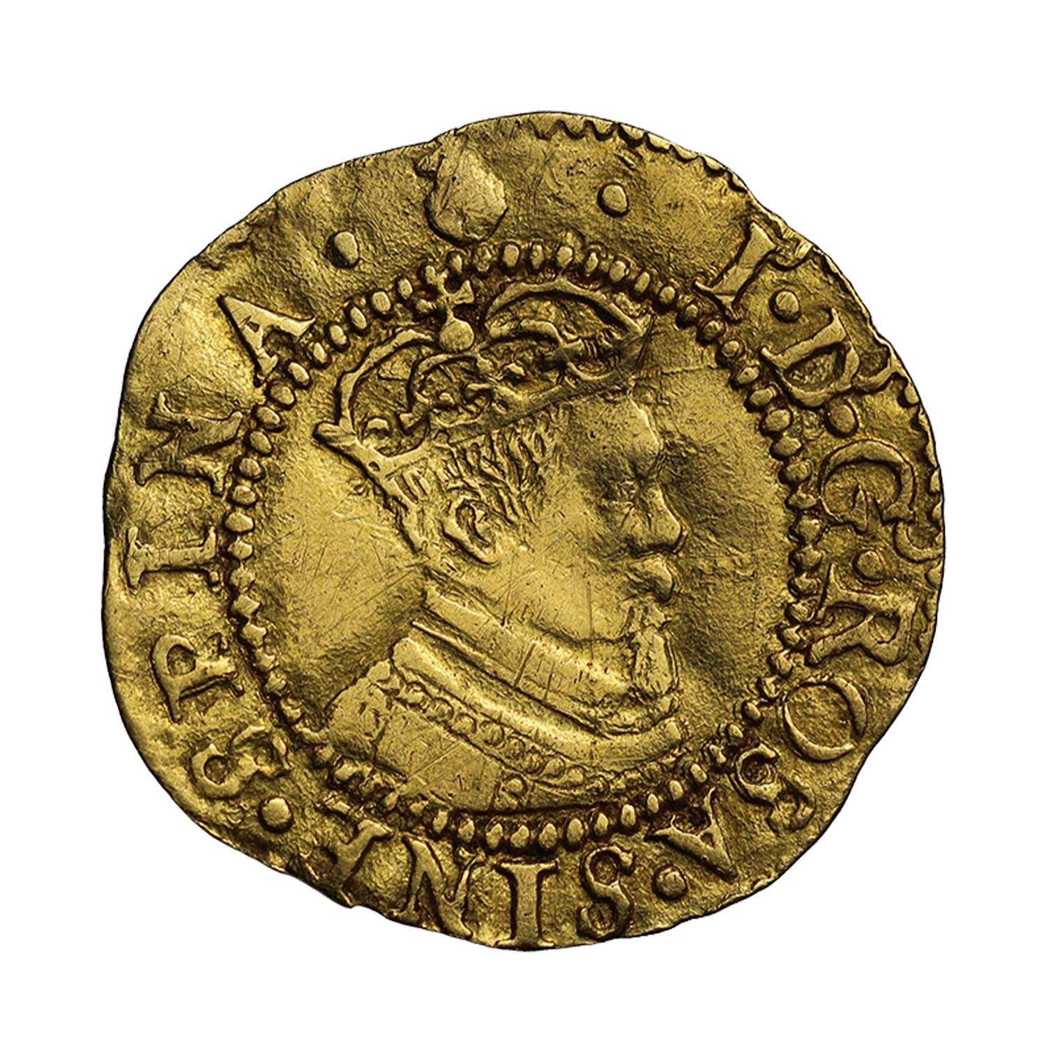 James VI (Scotland) Gold Halfcrown of £30 Scottish. Thistle Mint Mark 