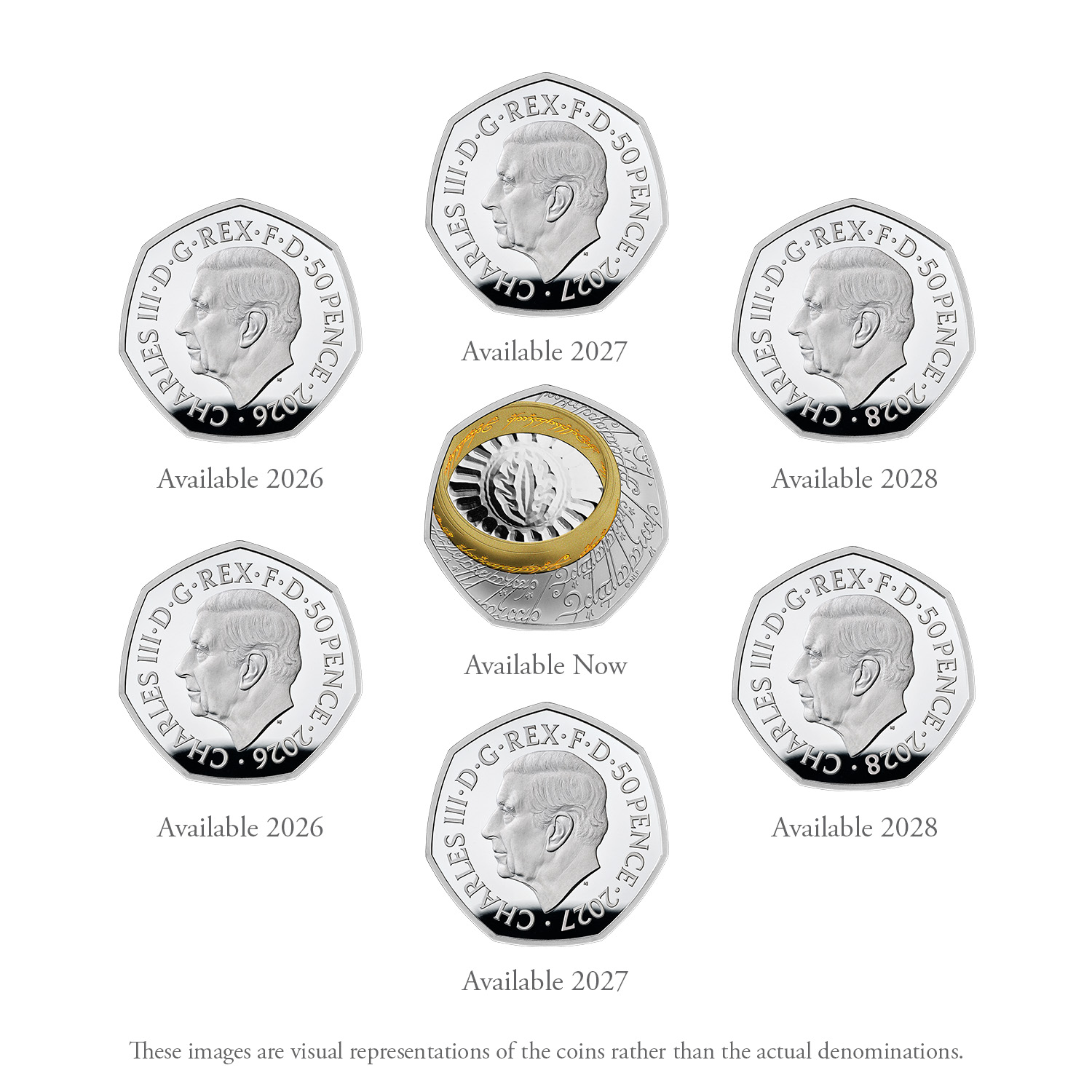 The Lord of the Rings 2026 UK 50p Silver Proof Colour Seven-Coin Collection