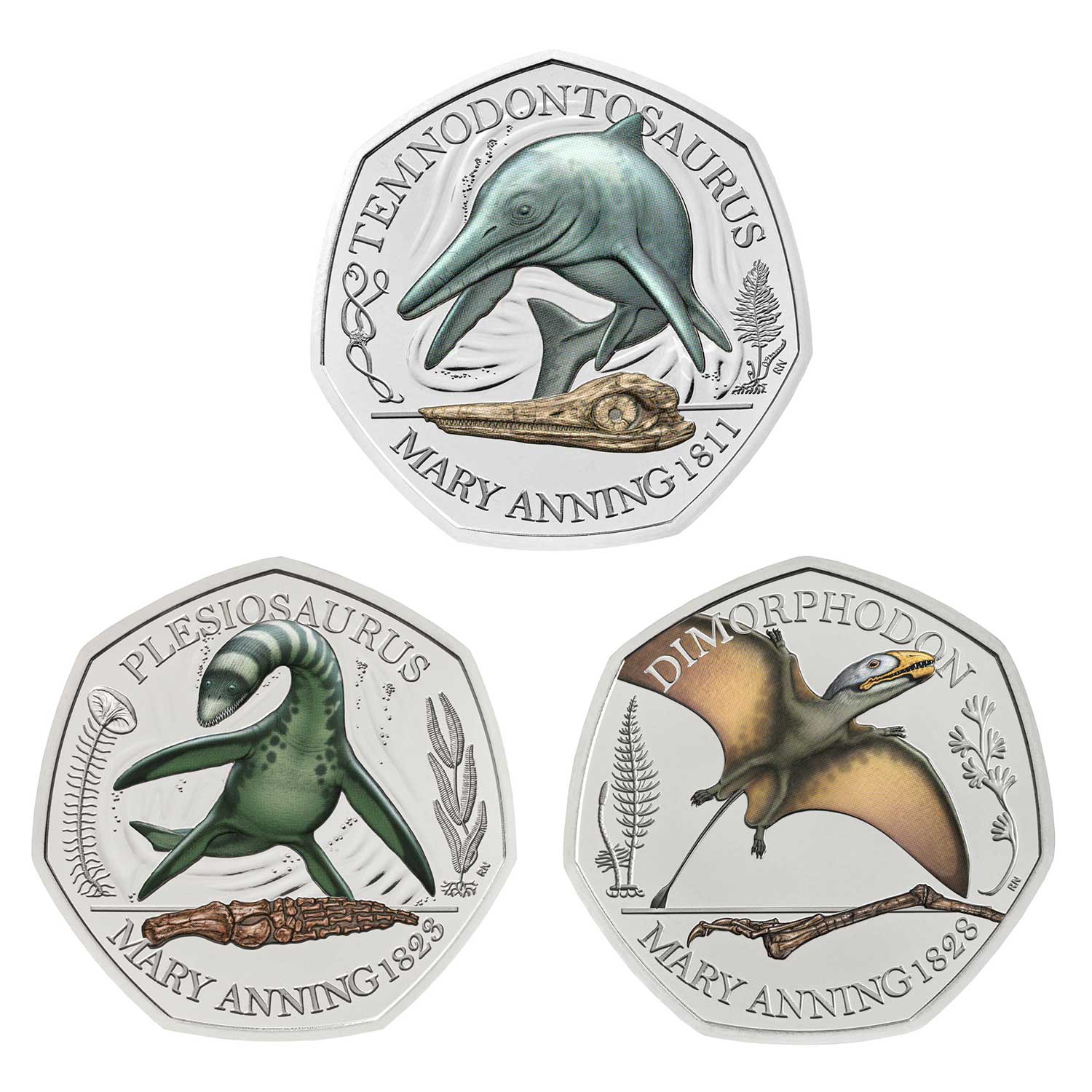 The Mary Anning Collection 2021 UK Brilliant Uncirculated Colour Three-Coin Series 