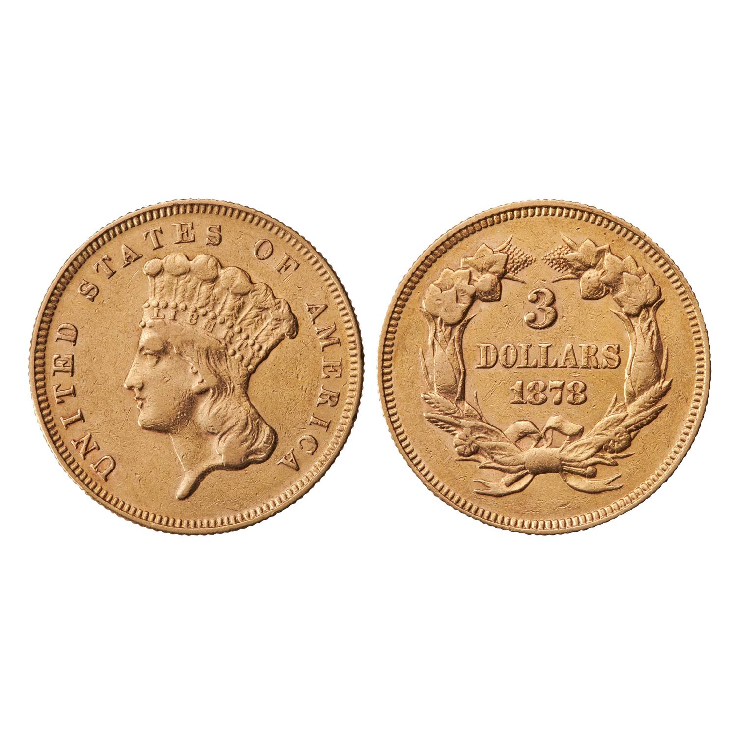 US, Indian Head Gold $3 1854-1889 EF