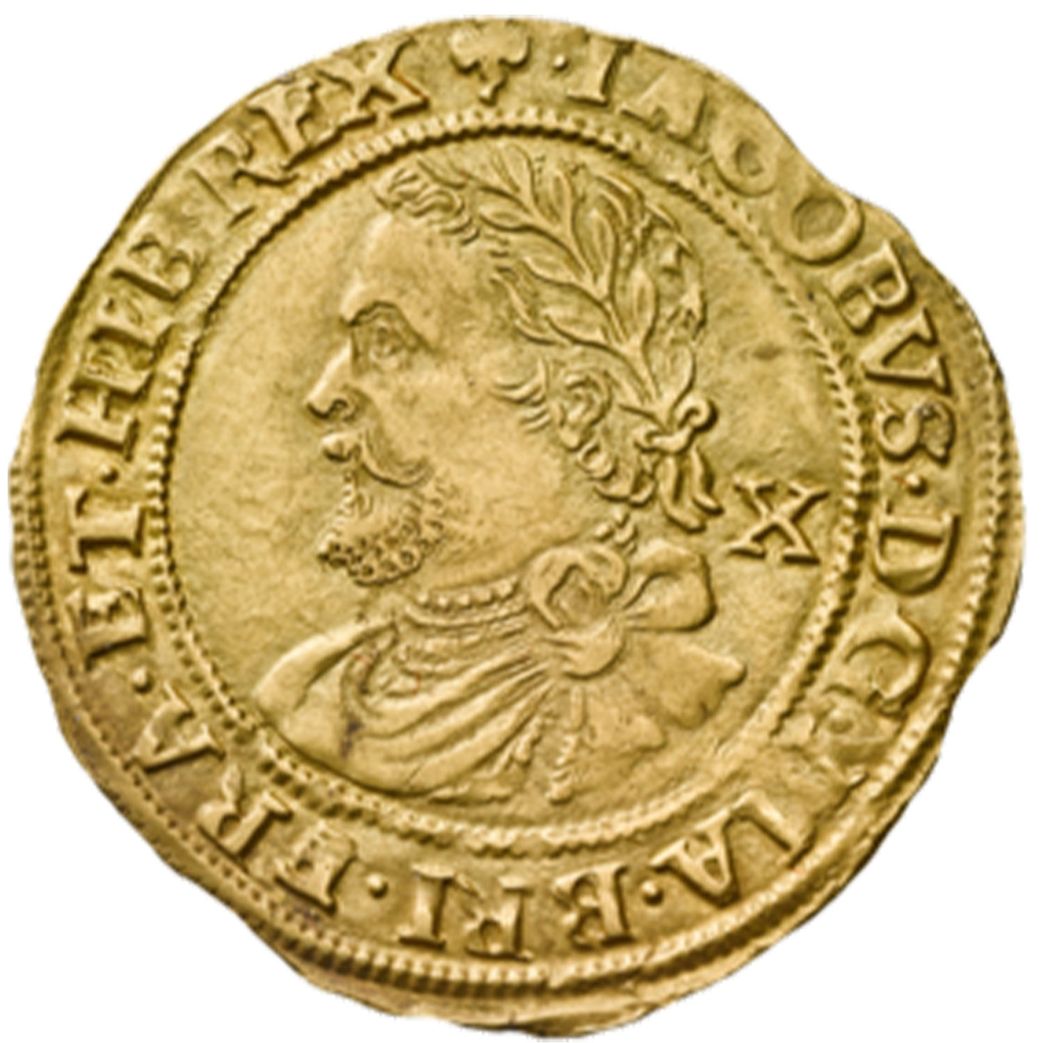 James I (1603-25) gold Half-Laurel 4th bust mm trefoil