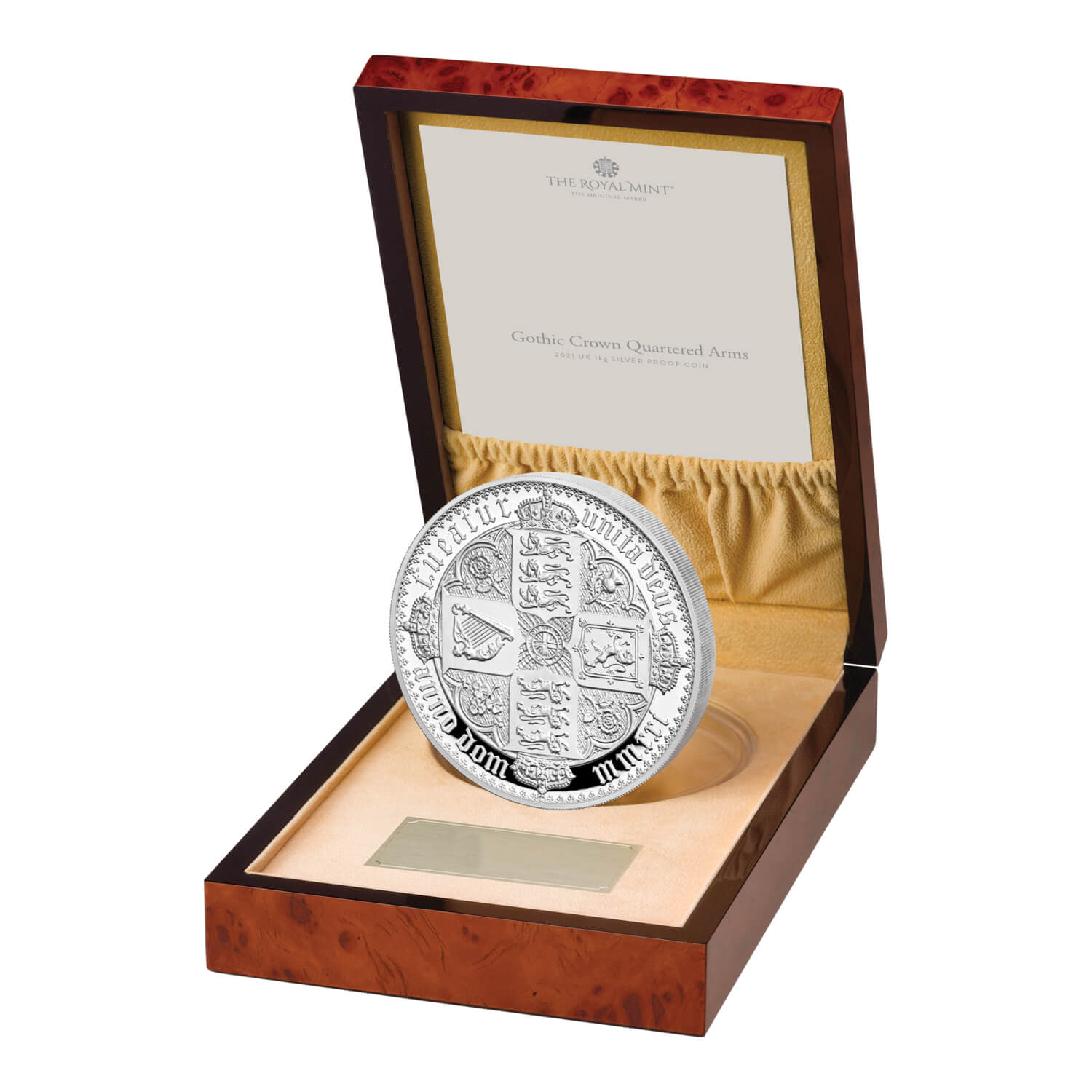 Gothic Crown Quartered Arms 2021 UK 1kg Silver Proof Coin