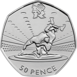 2011 Elizabeth II London Olympic Wrestling 50p Coin