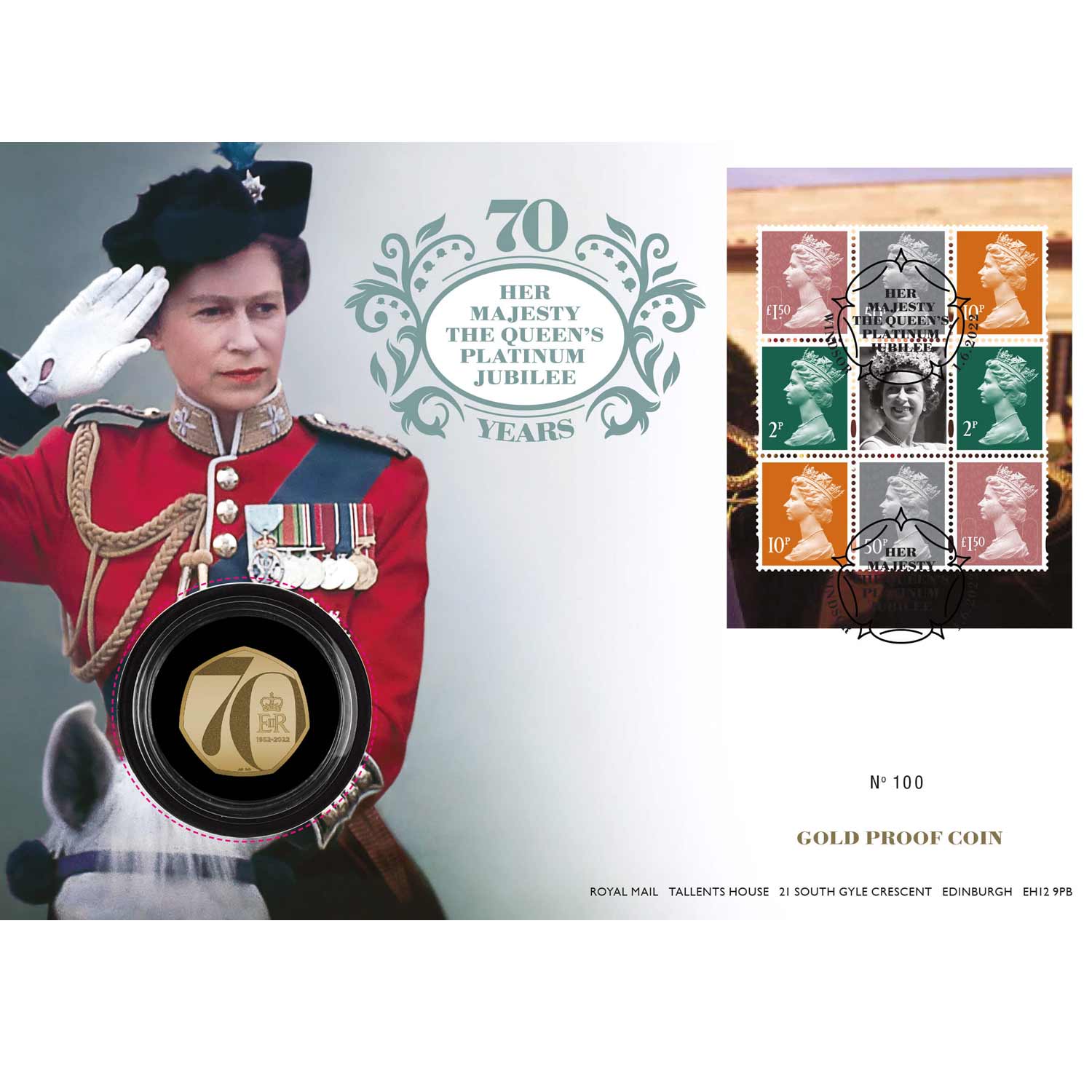 The Platinum Jubilee of Her Majesty The Queen 2022 UK 50p Gold Proof Coin Cover