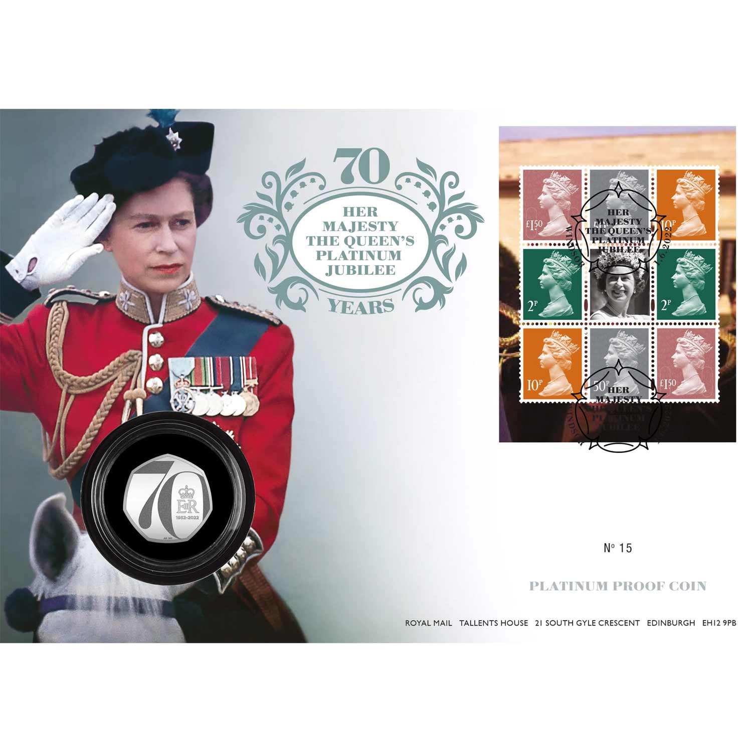 The Platinum Jubilee of Her Majesty The Queen 2022 UK 50p Platinum Proof Coin Cover