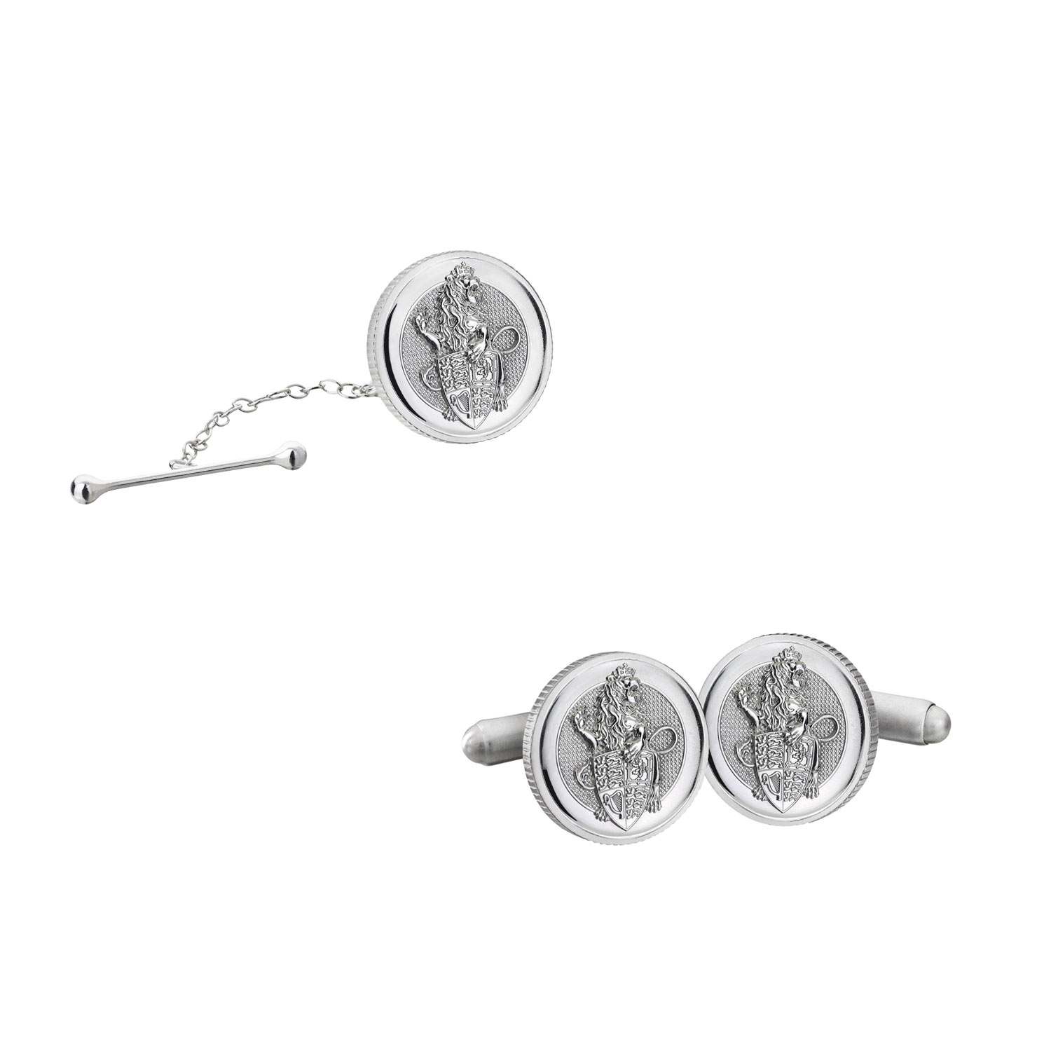 Queen's Beasts Lion of England Sterling Silver Cufflinks & Tie Pin Gift Set