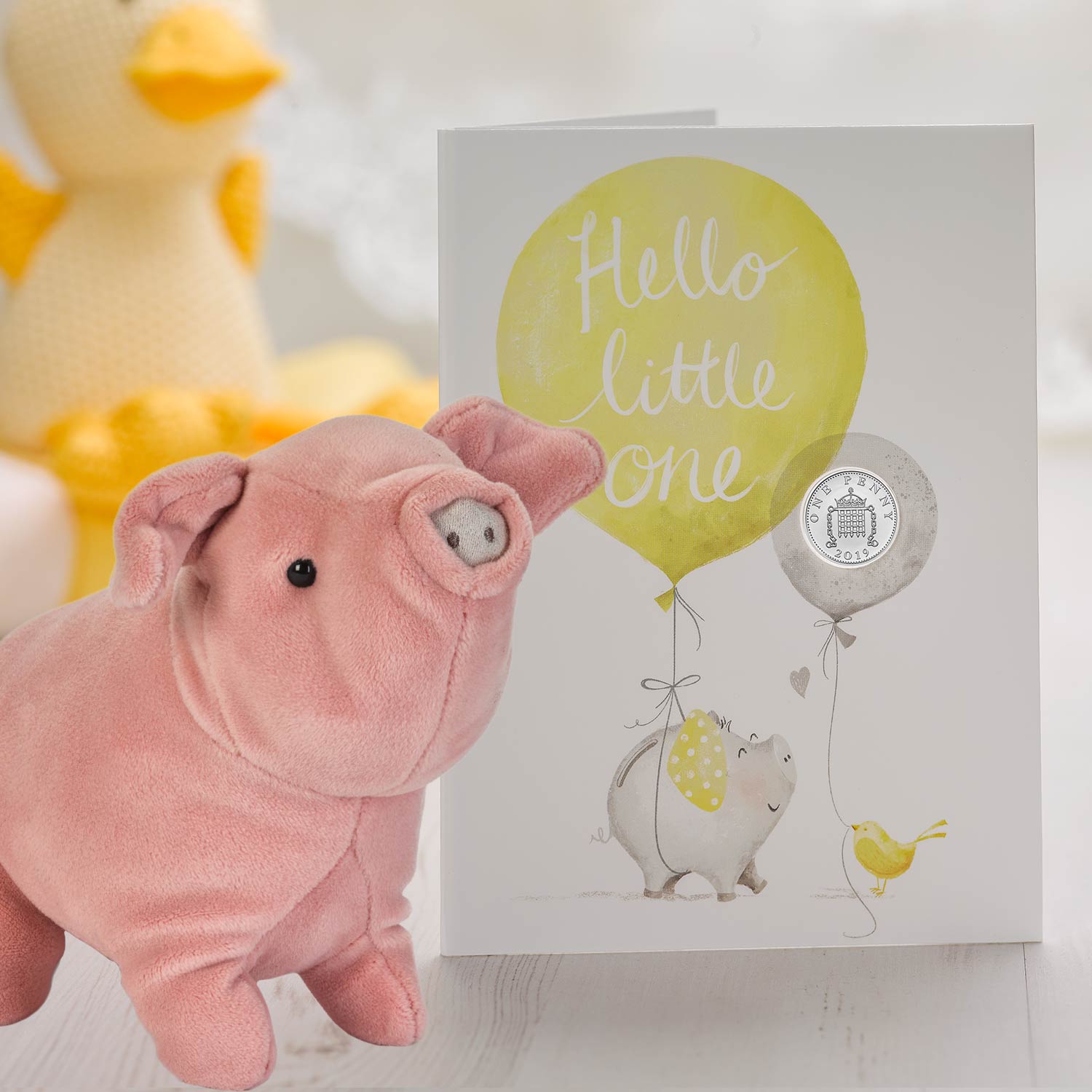 Hello Little One Yellow Silver Penny Card & Soft Toy Gift Set