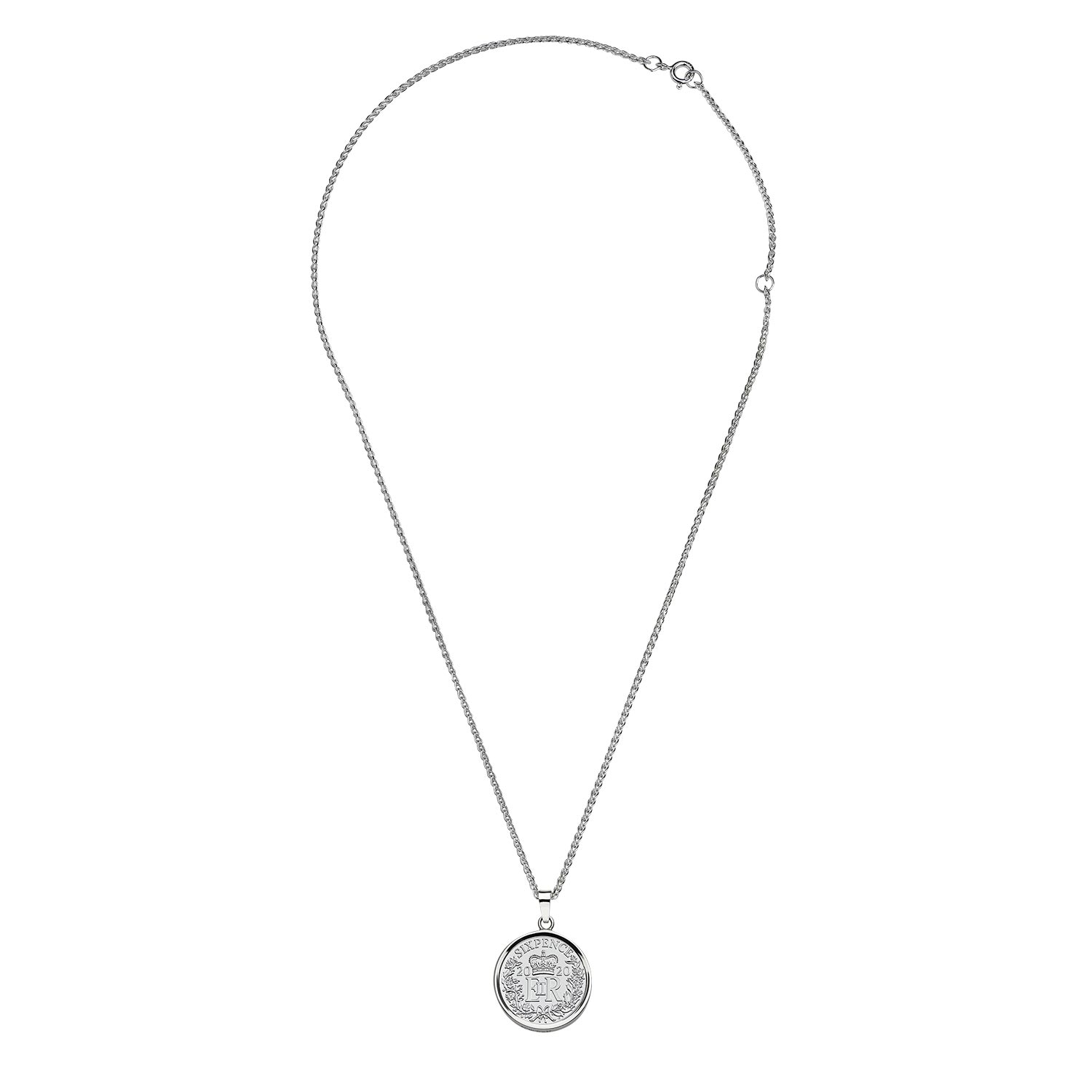 Sterling Silver 2020 Sixpence Charm Pendant Necklace