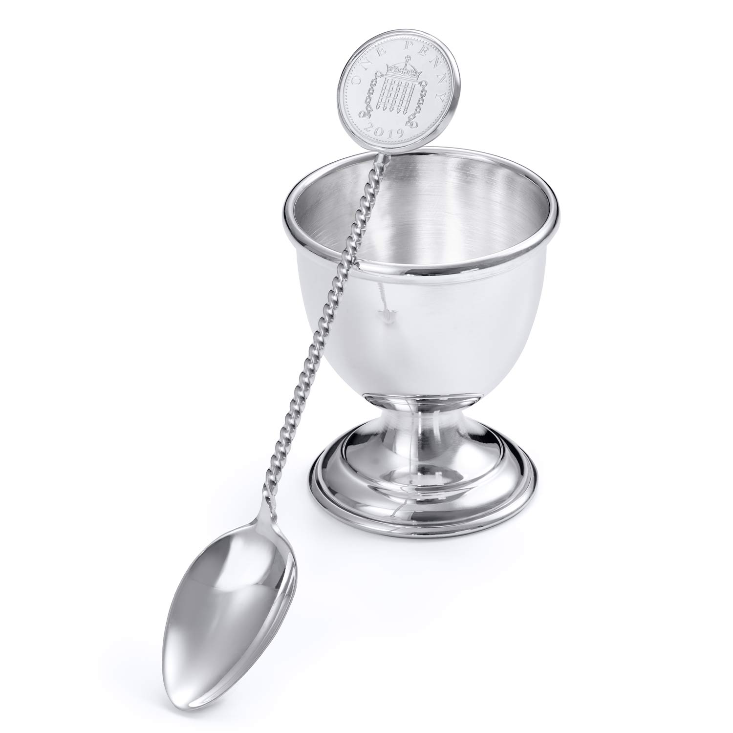 Sterling Silver Penny 2019 Egg Cup and Spoon