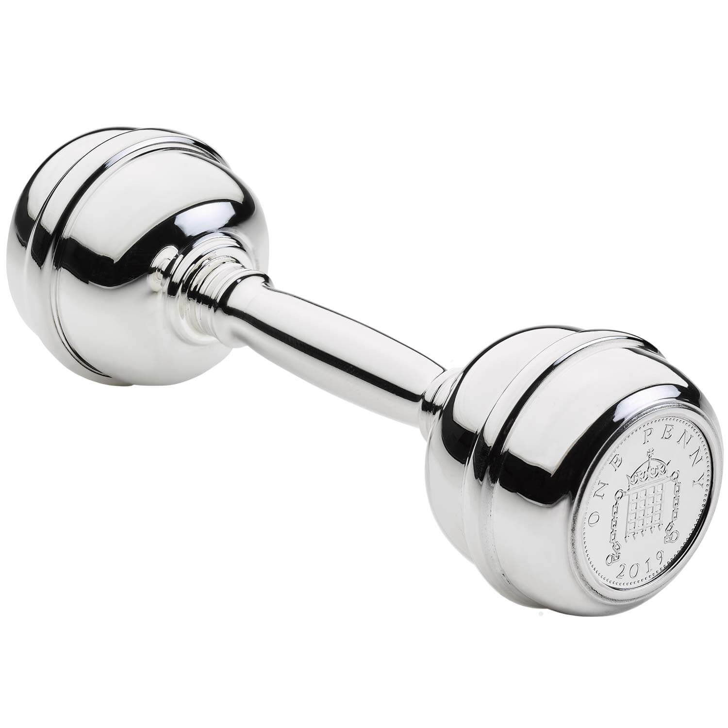 Sterling Silver Hallmarked Baby's Rattle with 2019 Silver Penny