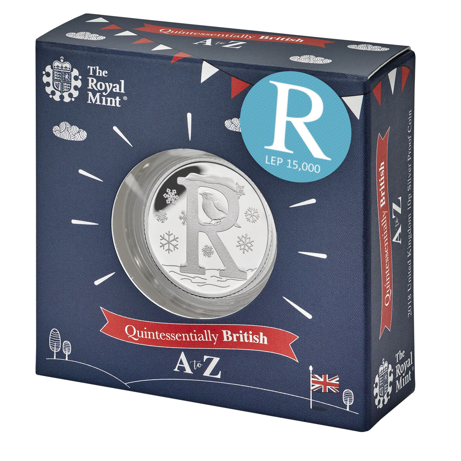 Robin 2018 UK 10p Silver Proof Coin in Acrylic Block