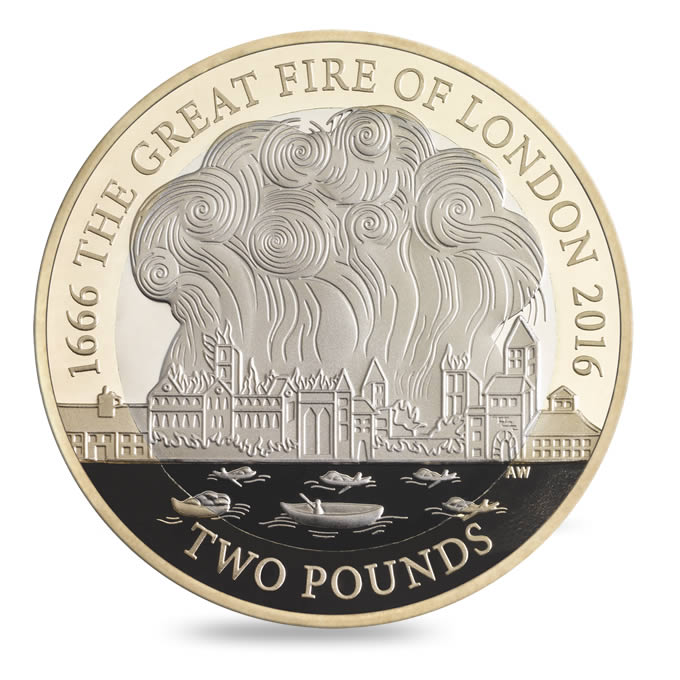 The Great Fire of London 2016 UK £2 Silver Proof Piedfort Coin