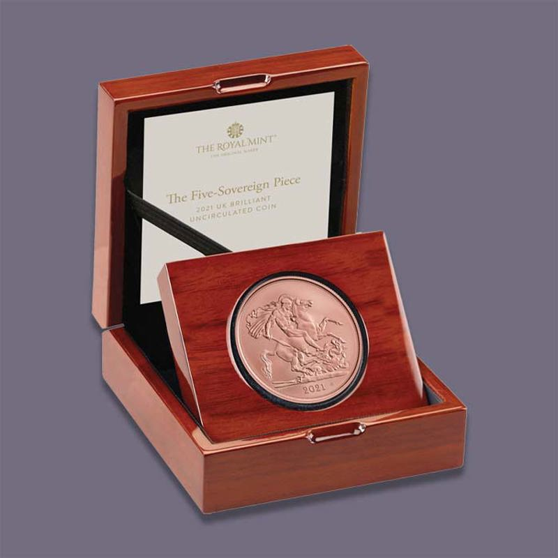 The Royal Mint introduces the Five-Sovereign Piece as the final coin in the 2021 Sovereign Collection celebrating Her Majesty the Queen’s 95th Birthday