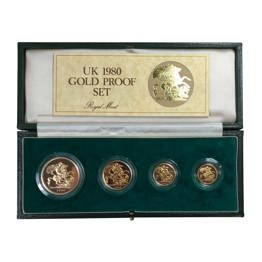 1980 4-coin gold proof sovereign set  cased with certificate