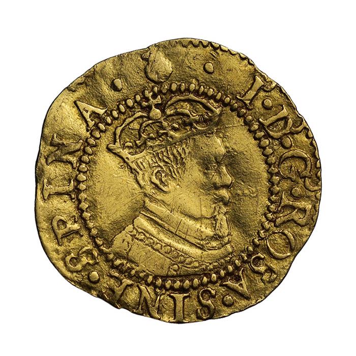James VI (Scotland) Gold Halfcrown of £30 Scottish. Thistle Mint Mark 