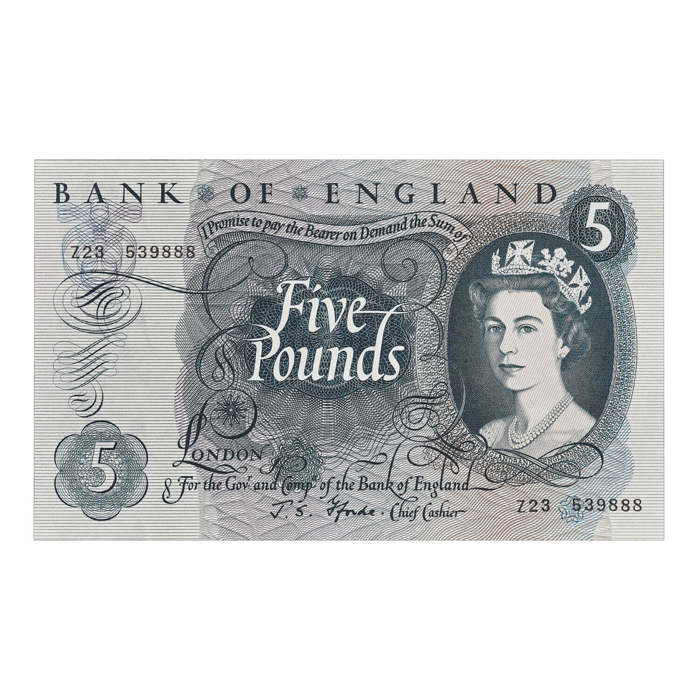 Queen Elizabeth II £5 Blue Banknote 