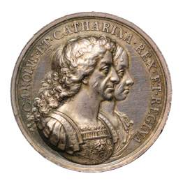 1670 Charles II and Catherine of Braganza, British Colonization, Silver Medal, by John Roettier