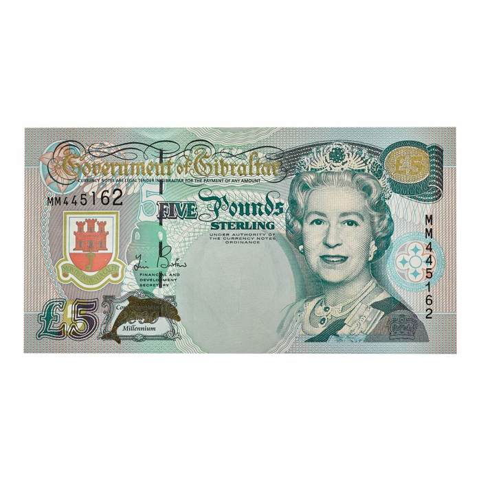 Queen Elizabeth II 2000 Gibraltar £5 Banknote