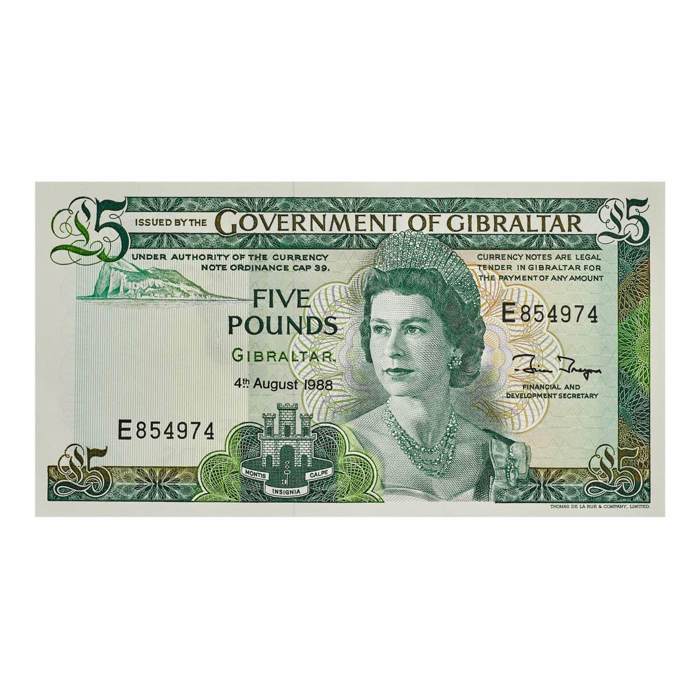 Queen Elizabeth II 1988 Gibraltar £5 Banknote