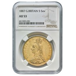 Queen Victoria 1887 £5 Sovereign AU53