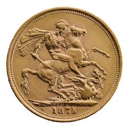 1875 Victoria Young Head Sovereign St George Reverse