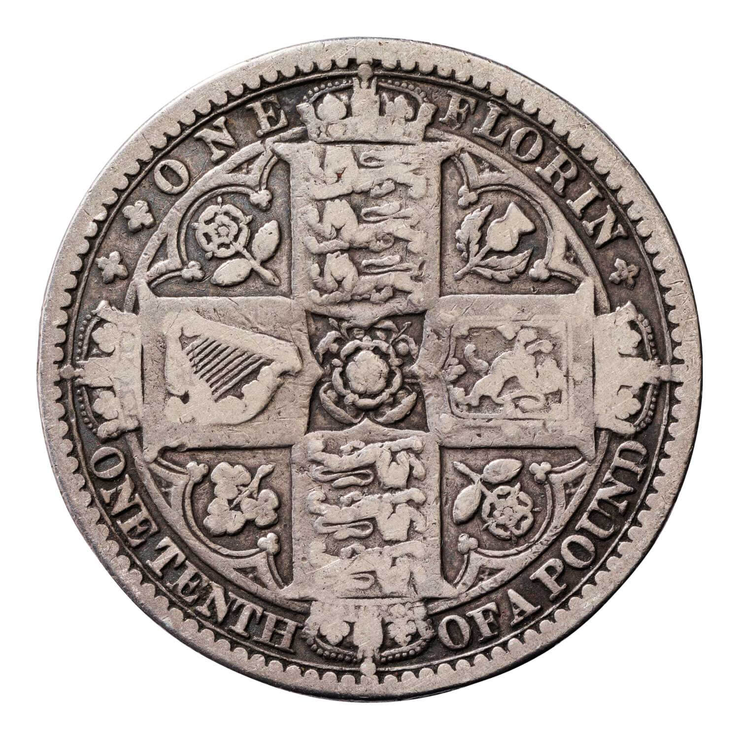 1849 Victoria Silver 'Godless' Florin - WW Obliterated Variety