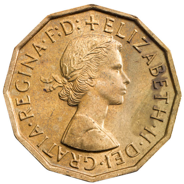 Queen Elizabeth II 1964 Brass Threepence