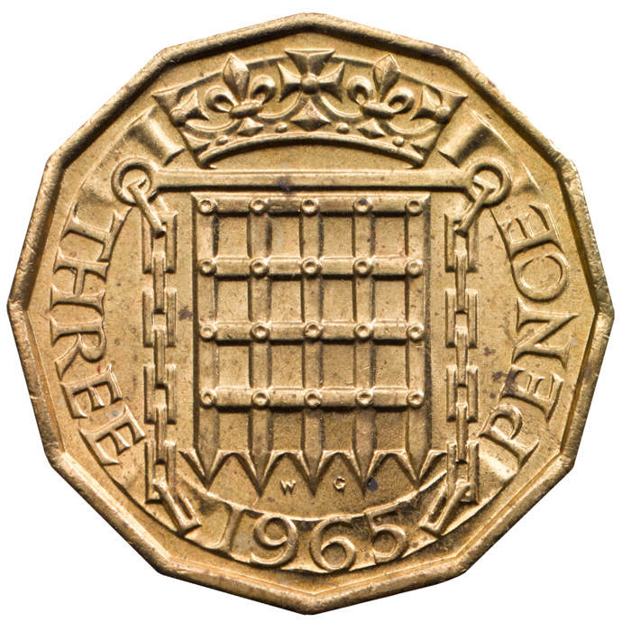 Queen Elizabeth II 1965 Brass Threepence