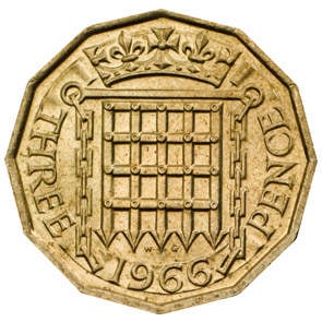 Queen Elizabeth II 1966 Brass Threepence