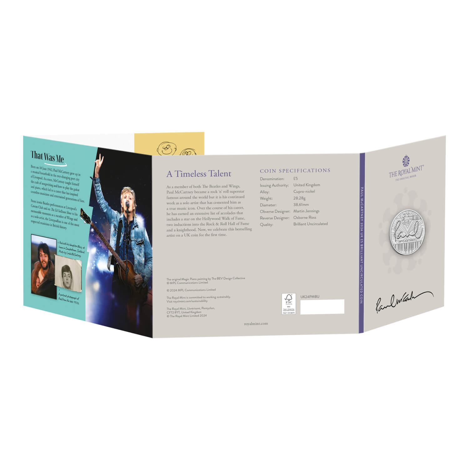 Paul McCartney 2024 UK £5 Brilliant Uncirculated Coin | The Royal Mint