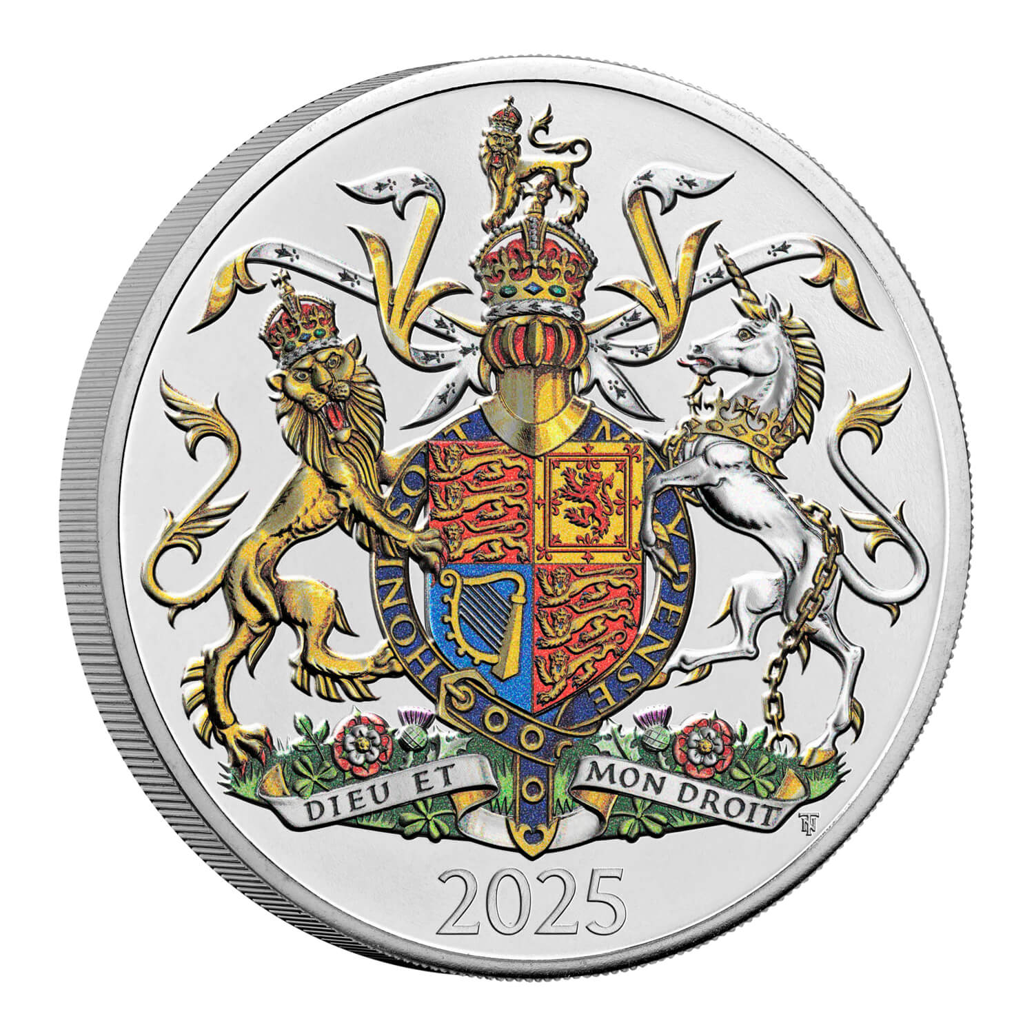 The Coat of Arms of His Majesty King Charles III 2025 UK £5 Brilliant Uncirculated Colour Coin - 2025 Royal Mint Release