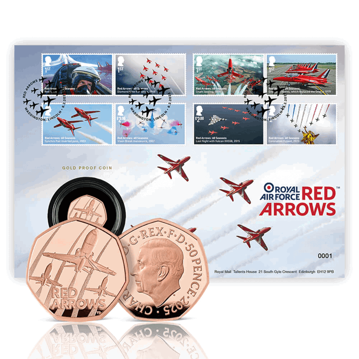 Red Arrows 50p 13 The Red Arrows Gold Proof Coin Cover