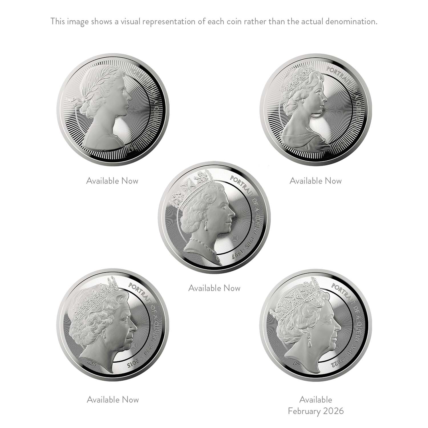 Portraits of a Queen – Elizabeth II 2026 UK £5 Brilliant Uncirculated Five- Coin Collection | The Royal Mint