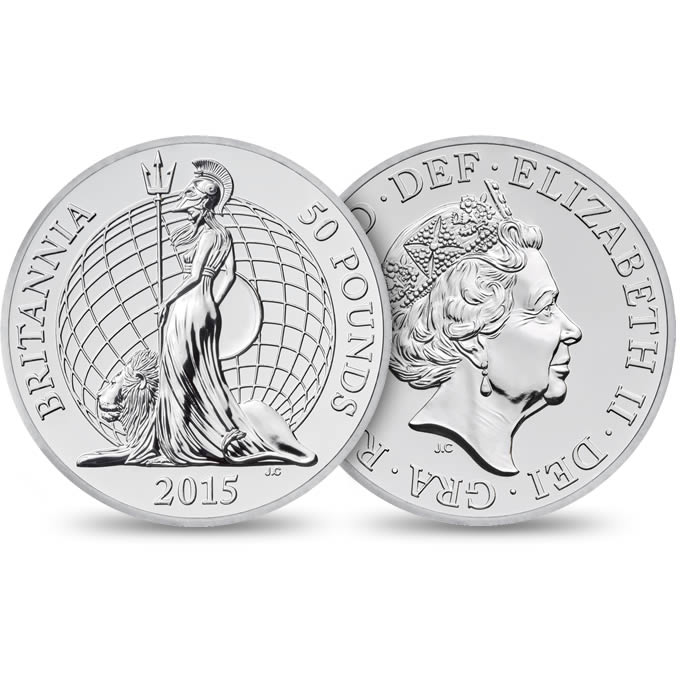 美術品/アンティーク 2015 イギリス ブリタニア ライオン 銀貨 50
