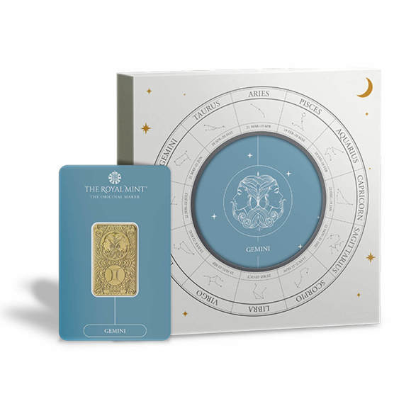 Zodiac Gemini 5g Gold Bullion Minted Bar With Gift Box