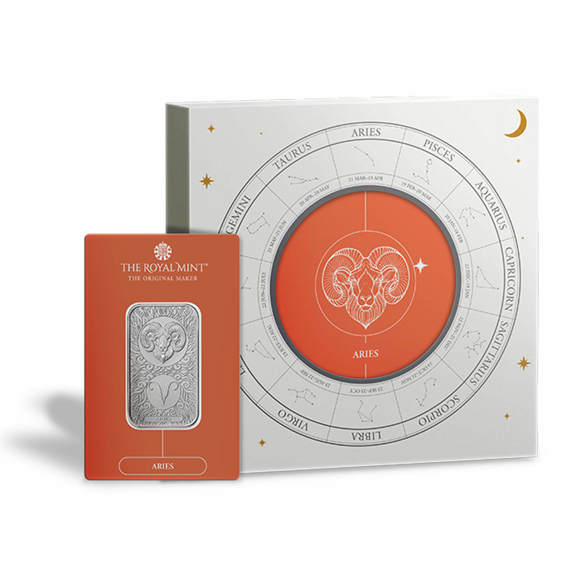 Zodiac Aries 1oz Silver Bullion Minted Bar With Gift Box