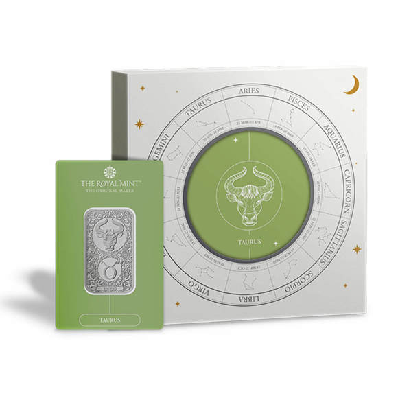 Zodiac Taurus 1oz Silver Bullion Minted Bar With Gift Box