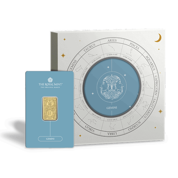 Zodiac Gemini 5g Gold Bullion Minted Bar With Gift Box