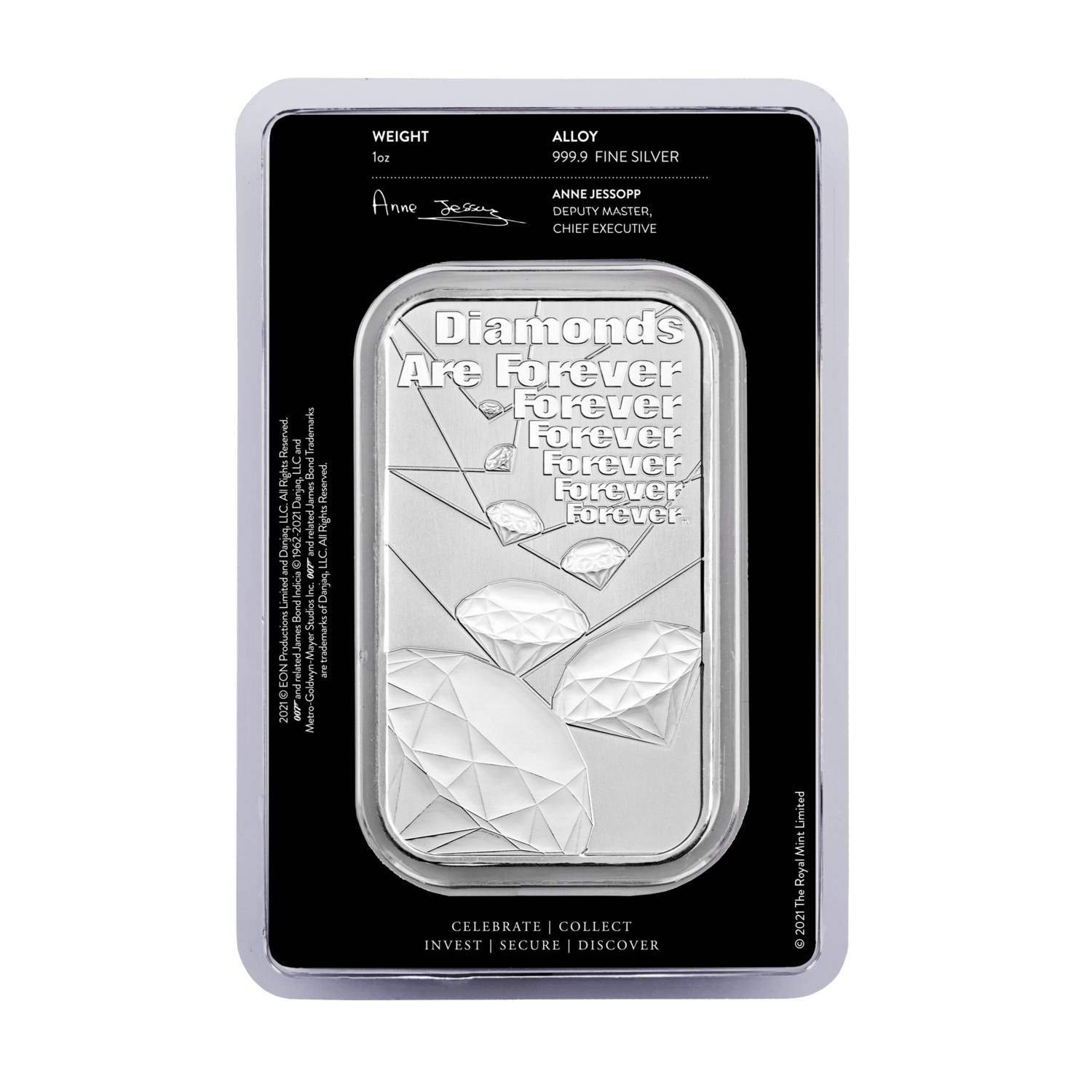 最新作 007「ダイヤモンドは永遠に 」50周年記念 純銀1オンスバー