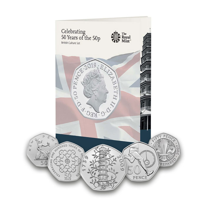 50 Years of the 50p Brilliant Uncirculated Coin Set - British Culture