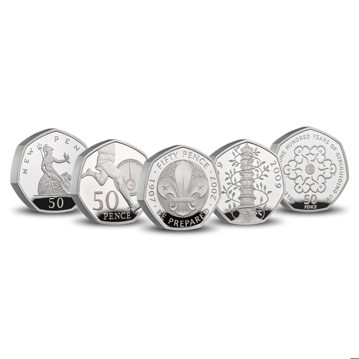 50 Years of the 50p 2019 UK 50p Culture Silver Piedfort Proof Coin Set