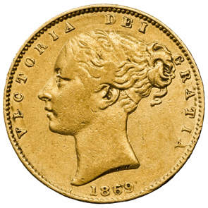 1869 Queen Victoria Young Head Sovereign