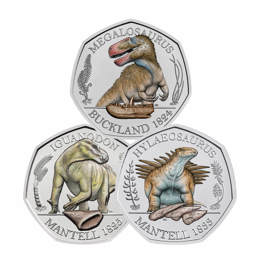 Dinosauria Brilliant Uncirculated Colour Three Coin Set 2020 UK 50p Coin