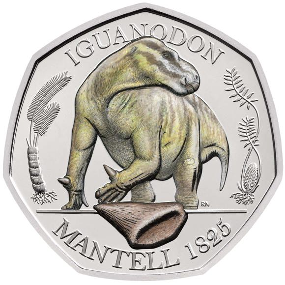 Brilliant Uncirculated Colour Iguanodon 2020 UK 50p coin