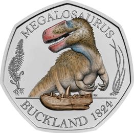 50p Coins 8 the dinosauria collection megalosaurus 2020 uk 50p brilliant uncirculated coin reverse uk20mgbu pad printed