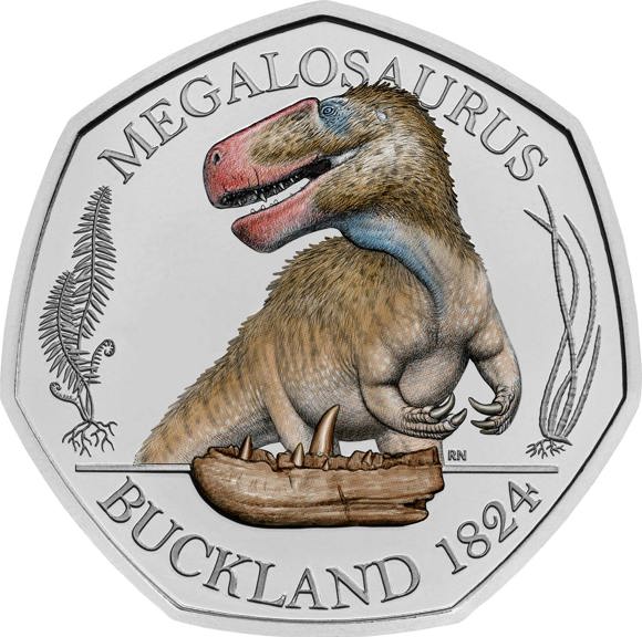 Brilliant Uncirculated Colour Megalosaurus 2020 UK 50p coin