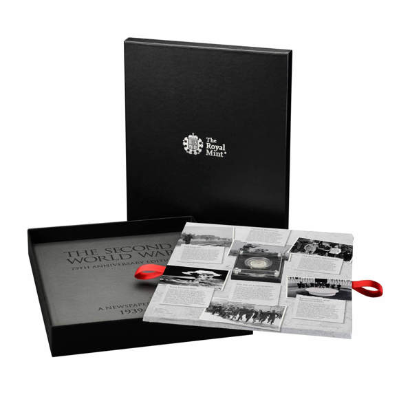 End of the Second World War 2020 £5 Silver Proof Coin with a Newspaper History Book