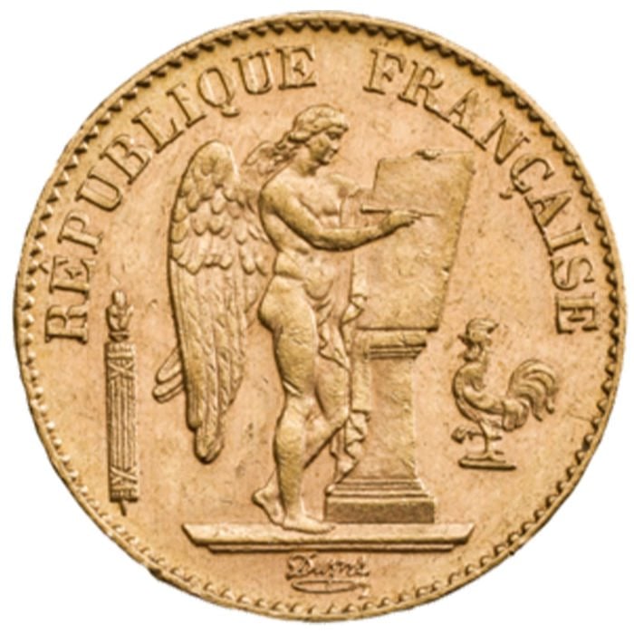 1871-1940 Gold Angel France, 20 Francs OR, Third Republic VF