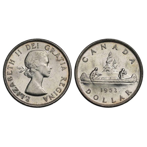 1953 Coronation Year - Canada, Elizabeth II, silver Dollar