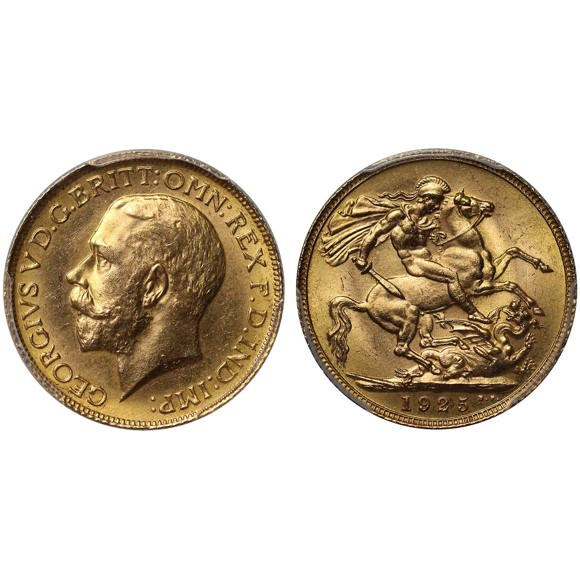 1925 George V gold Sovereign MS65